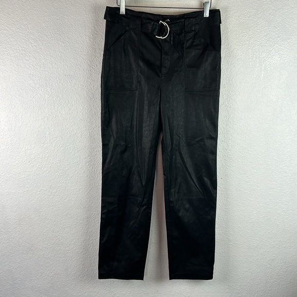 Perfect Revolve Superdown Chanice Buckle Pant Black Faux Leather Trouser Belted - Picture 4 of 8